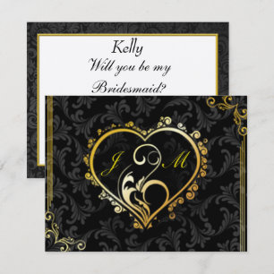 Elegante Gold-Herz-Monogramm-Brautjungfer-Karte Einladung