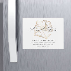 Elegante Gold Hibiskus Blume Hochzeit speichern Si Magneteinladung