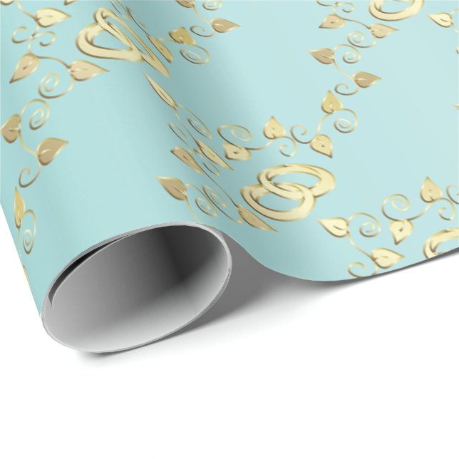 Elegante Gold Hochzeiten auf Light Blue Geschenkpapier (Rolleneckpunkt)