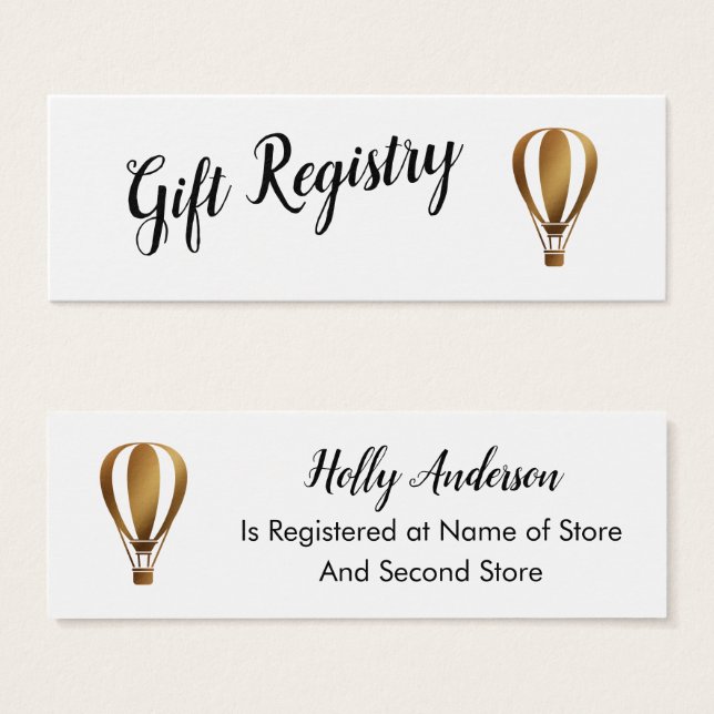 Elegante Gold Hot Air Ballon Gift Registry Cards (Vorne & Hinten)