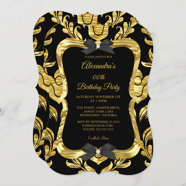Elegante Gold Imitate Foil Black Birthday Party Einladung (Vorne/Hinten)