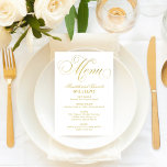 Elegante Gold Imitate Foil Calligraphy Script Wedd Menükarte<br><div class="desc">Elegante und stilvolle Menükarten für Hochzeitsessen bieten Imitate mit goldfarbenem Schriftzeichen. Personalisieren Sie Ihre Bestellung mit einem Monogramm der Namen des Paares und mit den Menüdetails. Weiße Hintergrundfarbe kann angepasst werden.</div>