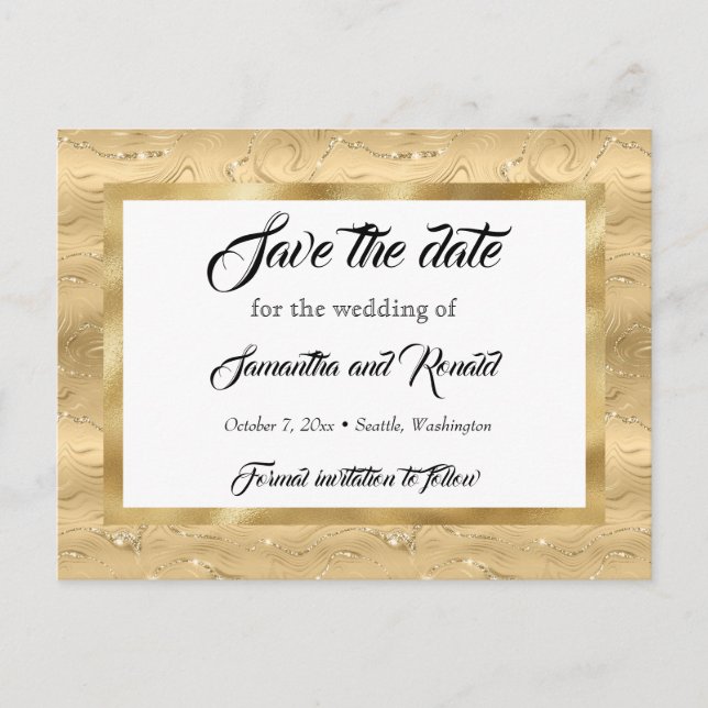 Elegante Gold Imitate Foil Wedding Save the date Ankündigungspostkarte (Vorderseite)