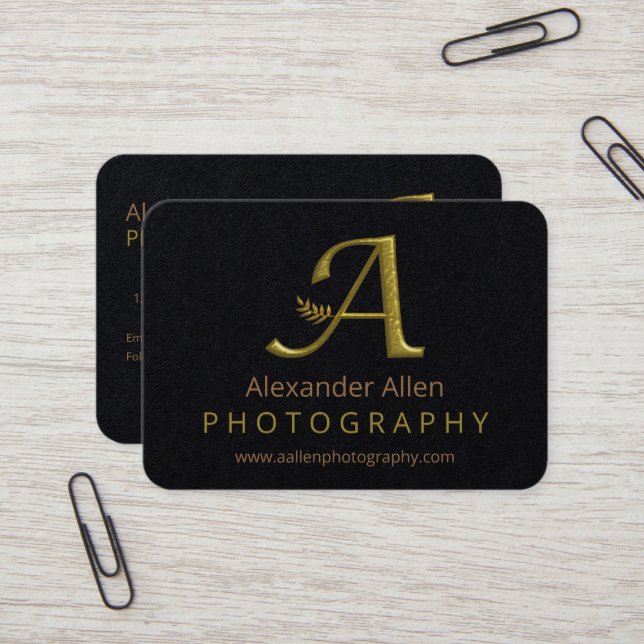 Elegante Gold Initial Letter A Logo Business Card Visitenkarte (Vorderseite/Rückseite Beispiel)