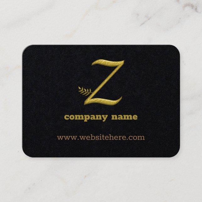 Elegante Gold Initial Letter Z Logo Business Card Visitenkarte (Vorderseite)