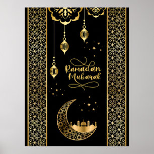 Elegante Gold Islamic Patterns Ramadan Mubarak Poster