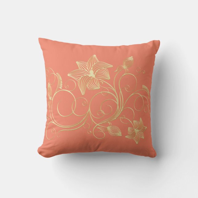 Elegante Gold Ivy Blume und Blätter Kopfkissen Kissen (Vorderseite)