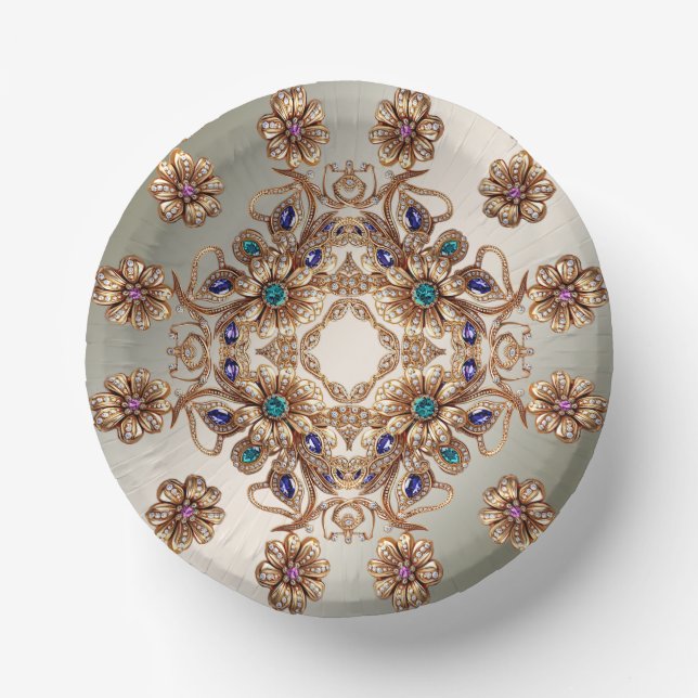 Elegante Gold Jewel Blume Pappteller (Vorderseite)