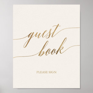 Elegante Gold-Kalligrafie Elfenbein-Gästebuch-Sc Poster