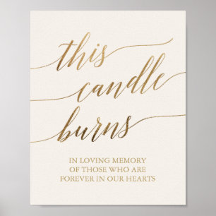 Elegante Gold-Kalligrafie Elfenbein-Kerze brennt Poster