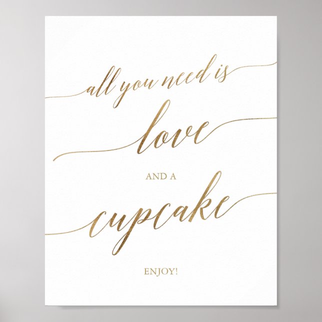 Elegante Gold-Kalligrafie-Liebe und Cupcake-Zeiche Poster (Vorne)