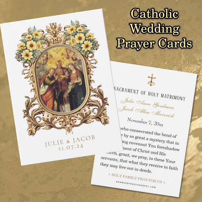 Elegante Gold Katholic Wedding Prayer Card (Von Creator hochgeladen)