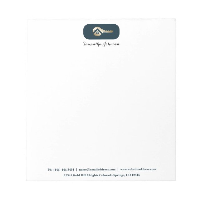 Elegante Gold Key Blue Spruce Realtor Notepad Notizblock (Vorderseite)