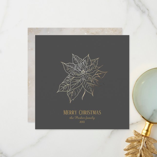 Elegante Gold Kontur Poinsettia im dunklen Hinterg Dankeskarte (Vorderseite/Rückseite Beispiel)