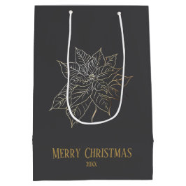 Elegante Gold Kontur Poinsettia im dunklen Hinterg Mittlere Geschenktüte