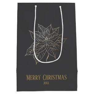 Elegante Gold Kontur Poinsettia im dunklen Hinterg Mittlere Geschenktüte