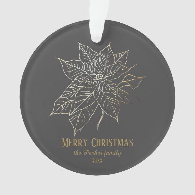 Elegante Gold Kontur Poinsettia im dunklen Hinterg Ornament (Vorderseite)