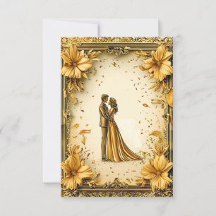 Elegante Gold-Kunst eines romantischen Brautpaares Einladung