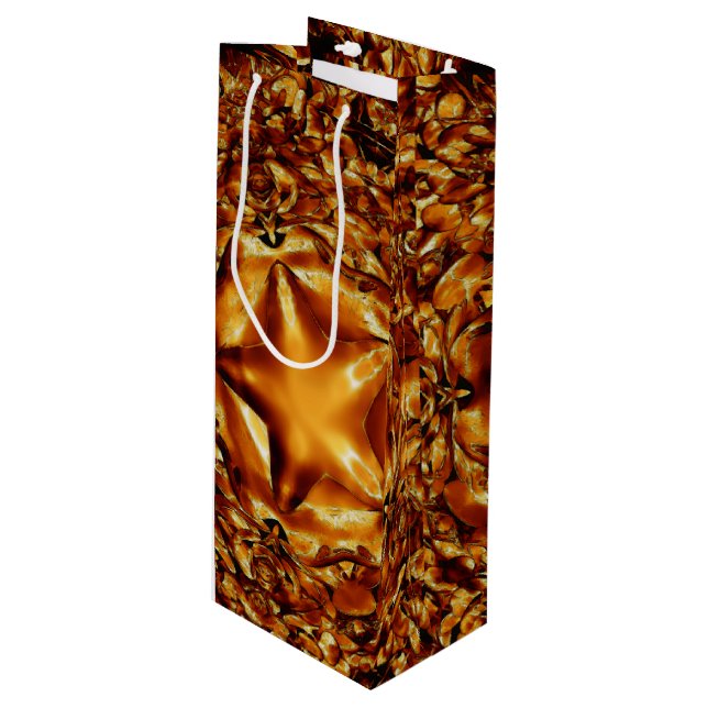 Elegante Gold Kupfer Weihnachts-Star Chic-Geschenk Geschenktüte Für Weinflaschen (Vorderseite Schrägansicht)