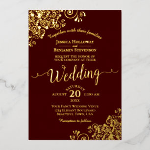 Elegante Gold Lace auf der Auburn Brown Wedding Folieneinladung