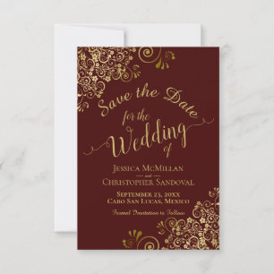 Elegante Gold Lace auf der Auburn Brown Wedding Save The Date