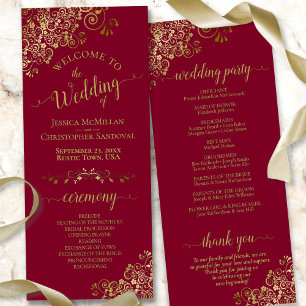 Elegante Gold Lace auf der Maroon Burgundy Wedding Programm