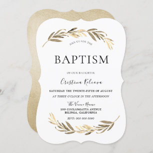 Elegante Gold Leaf Boy oder Girl Baptisse Christen Einladung