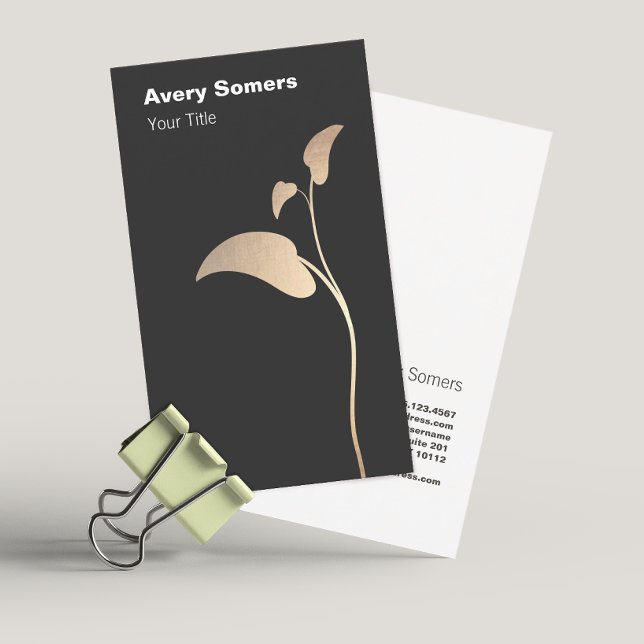 Elegante Gold Leaf Einfache Black Business Card Visitenkarte (Von Creator hochgeladen)