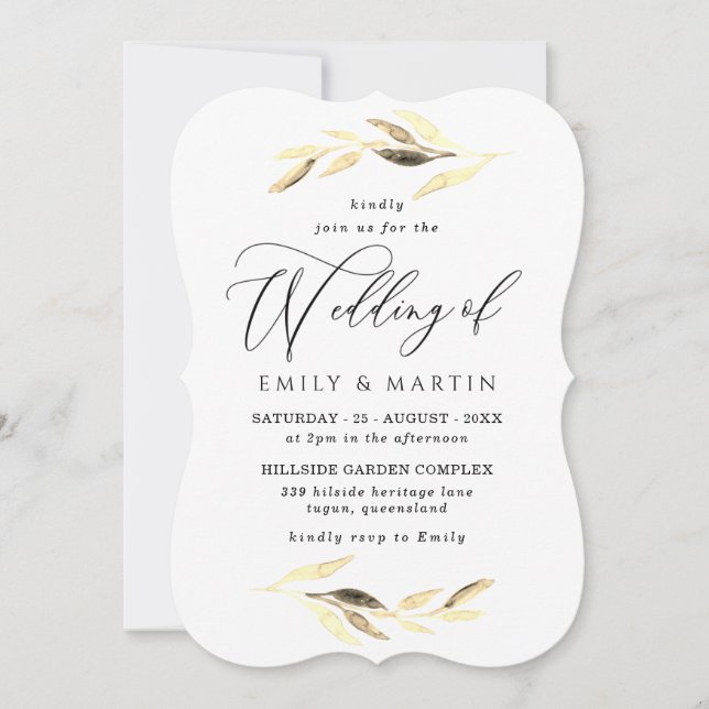 Elegante Gold Leaf Spring Hochzeit im Herbst Einladung (Vorderseite)