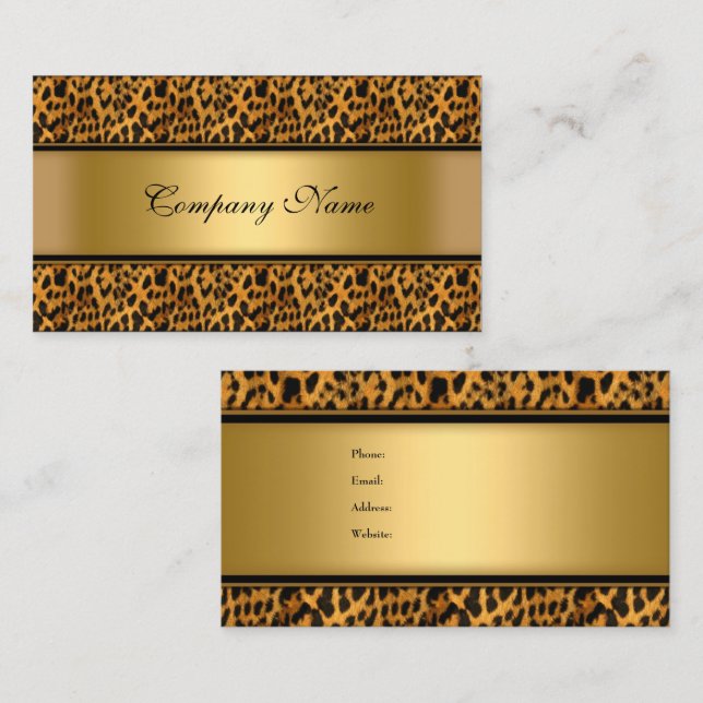 Elegante Gold Leopard Animal Print Visitenkarte (Vorne/Hinten)