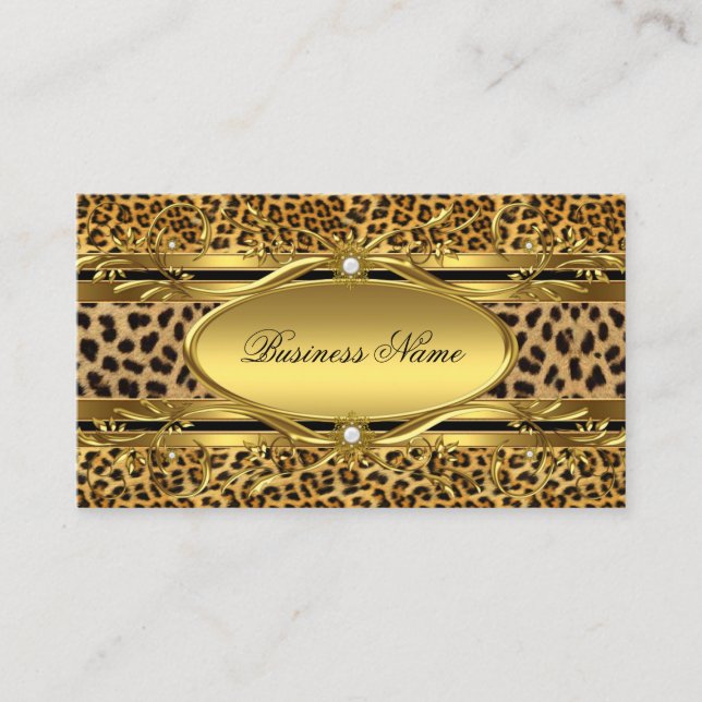 Elegante Gold Leopard Print Business Card Visitenkarte (Vorderseite)