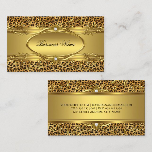 Elegante Gold Leopard Print Business Card Visitenkarte (Vorne/Hinten)