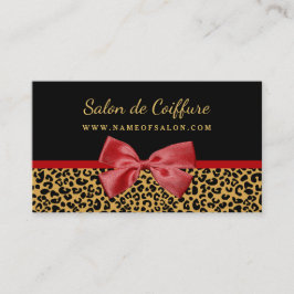Elegante Gold Leopard Print mit Red Bow Hair Salon Visitenkarte