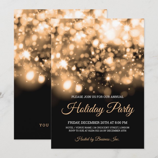 Elegante Gold Lights Corporate Holiday Party Einladung (Vorne/Hinten)