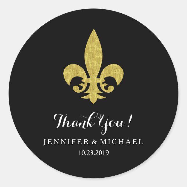 Elegante Gold-Lilie für Hochzeiten auf Schwarz Runder Aufkleber (Vorderseite)