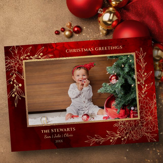 Elegante Gold Line Gezeichnet Weihnachten Botanisc (Von Creator hochgeladen)