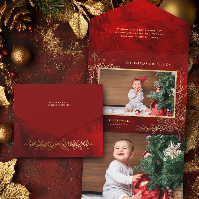 Elegante Gold Line Gezeichnet Weihnachten Botanisc All In One Einladung (Von Creator hochgeladen)