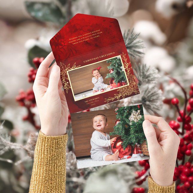 Elegante Gold Line Gezeichnet Weihnachten Botanisc All-in-One-Einladung (Von Creator hochgeladen)