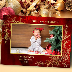 Elegante Gold Line Gezeichnet Weihnachten Botanisc Folien Feiertagskarte