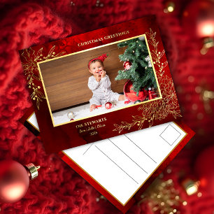 Elegante Gold Line Gezeichnet Weihnachten Botanisc Folien Feiertagspostkarte