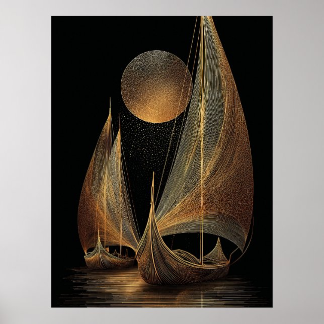 Elegante Gold Line Kunst, Dichtung und Musik Poster (Vorne)