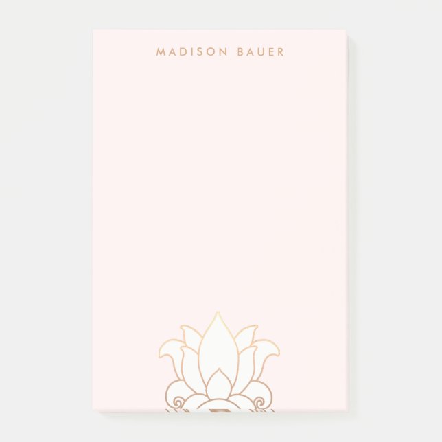 Elegante Gold Lined Pink Lotus Blume Post-it Klebezettel (Vorderseite)