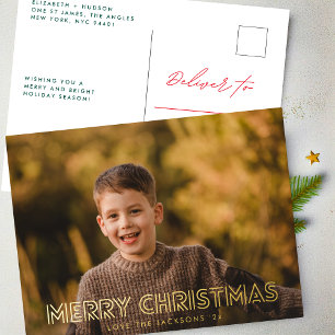 Elegante GOLD-LINIEN Frohe Weihnachten Familienfot Folien Feiertagspostkarte