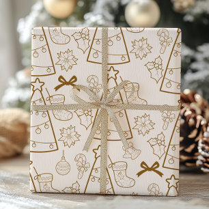 Elegante Gold-Linienkunst Weihnachten Geschenkpapier