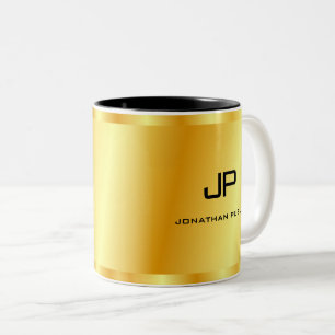 Elegante Gold Look Monogramm Vorlage Golden Zweifarbige Tasse