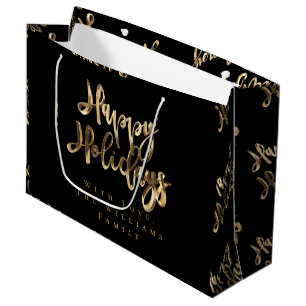 Elegante Gold Look Script Black Happy Holidays Große Geschenktüte