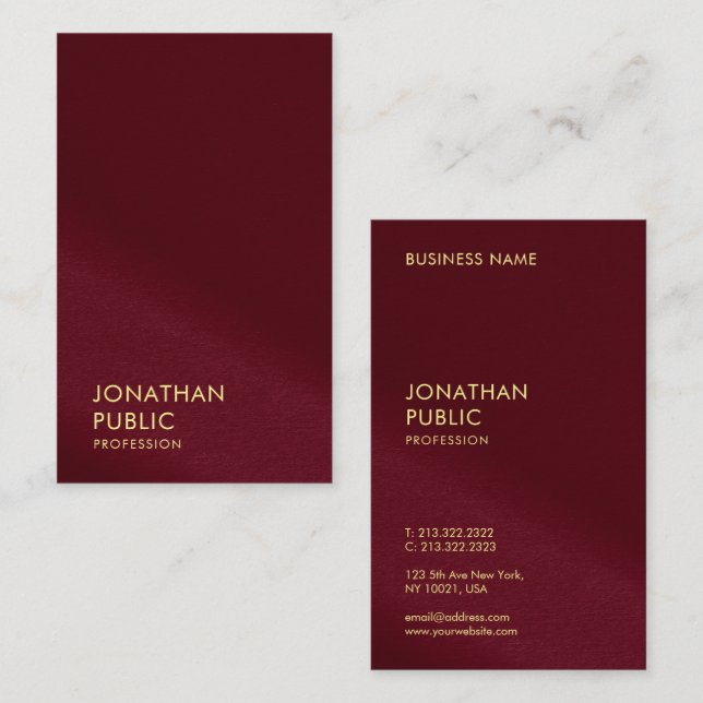 Elegante Gold Look Text Template Burgundy Red Visitenkarte (Vorne/Hinten)