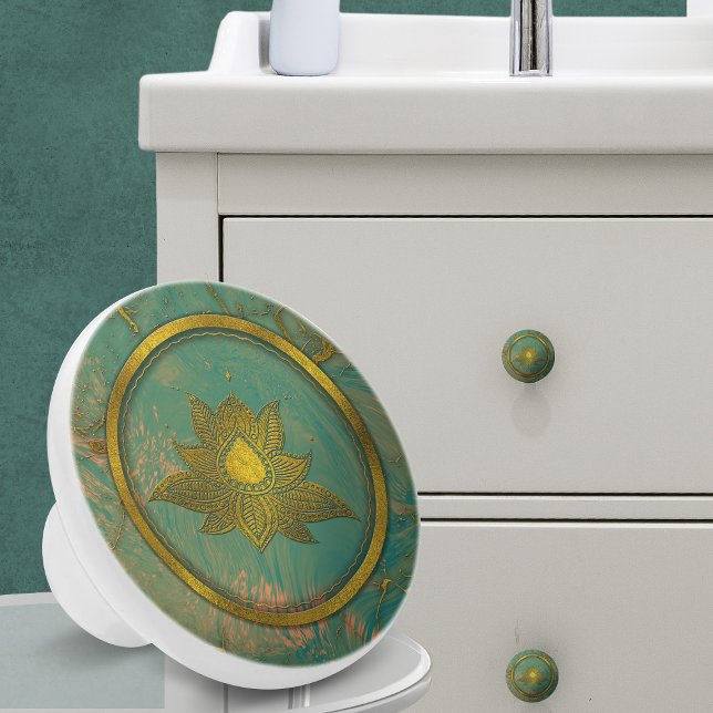 Elegante Gold Lotus Blume auf Marmor Keramikknauf (Von Creator hochgeladen)