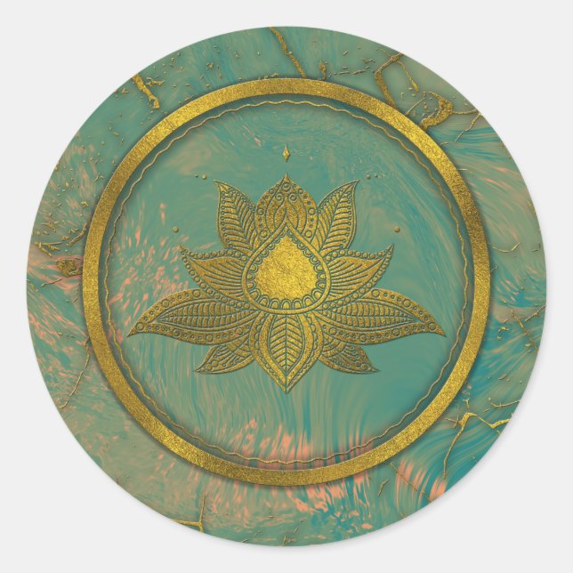 Elegante Gold Lotus Blume auf Marmor Runder Aufkleber (Vorderseite)