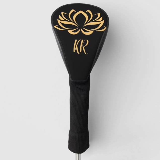 Elegante Gold Lotus Blume Zen Yoga Mit Monogramm Golf Headcover (Vorderseite)